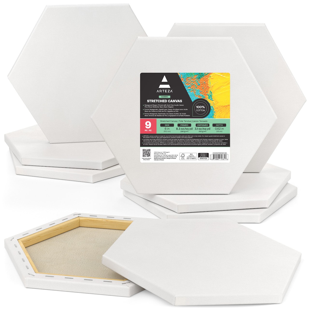 Arteza® 6" Side White Hexagon Classic Stretched Canvases, 9ct.